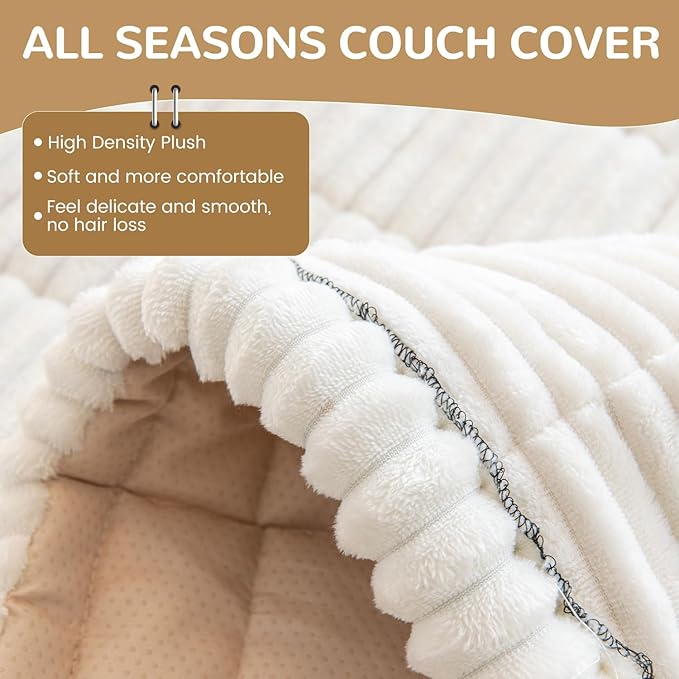 OTOB Couch Covers for 3 Cushion Sofa Pet Friendly, Plush Fuzzy Non Slip Sofa - Image 3