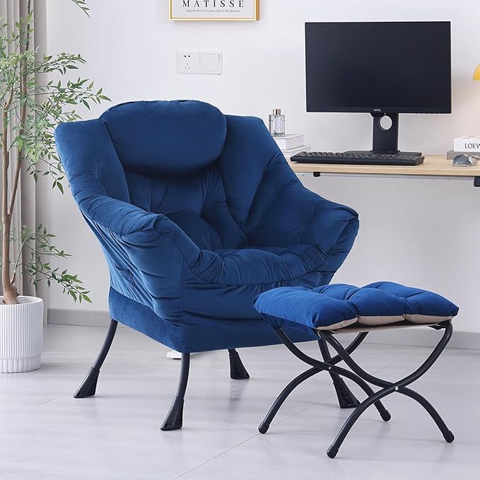 Lazy Chair with Ottoman, Modern Accent Chair Lounge Leisure Sofa Chair with by SESHINELL