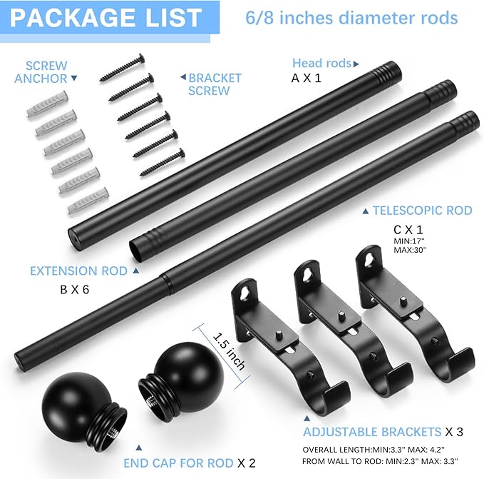 Curtain Rods for Windows 16 to 120 Inches, Curtain Rod Max Adjustable Length of - Image 3