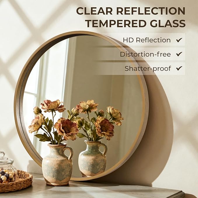 HOMECOOKIN Round Wood Mirror 24 inch Circle Wall Mirror - Image 7