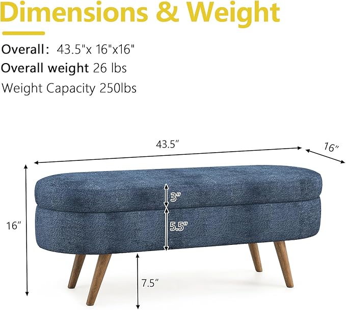 NicBex Ottoman Bench with Storage - Image 3