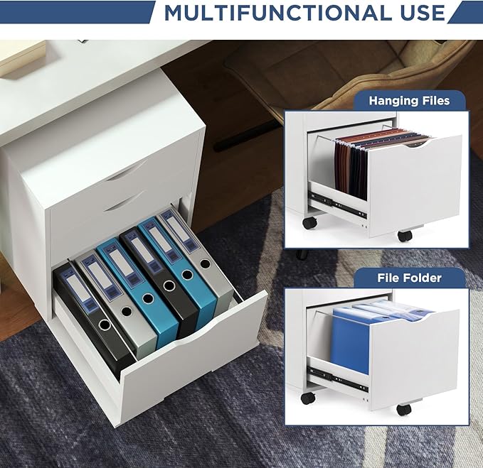 HollyHOME 3-Drawer Wood File Cabinet, Under Desk Cabinet - Image 7
