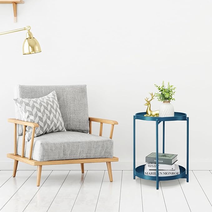 danpinera 2-Tier End Table, Outdoor Side Table Metal Round Side Table - Image 6
