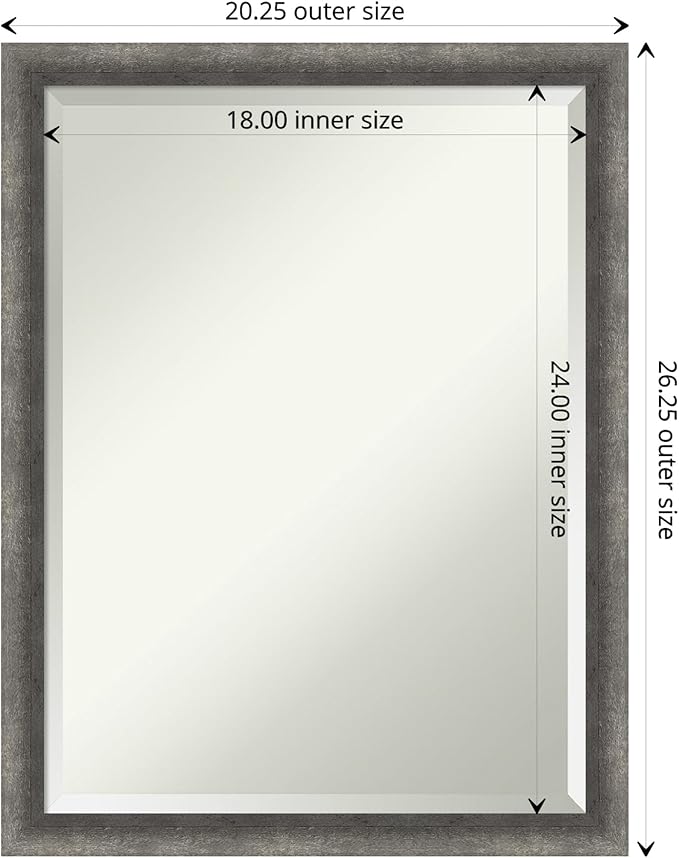 Amanti Art Grey Wall Mirror 26x20 Burnished Concrete Narrow Rectangle Bathroom - Image 4