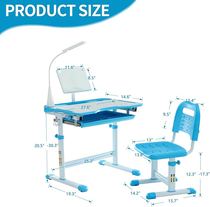 Diroan Kids Functional Desk and Chair Set, Ergonomic Height Adjustable Children - Image 6