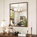 28x36 Inch Rectangle Walnut Bathroom Mirror, Anti-Rust 4MM Tempered Glass by JISOSO