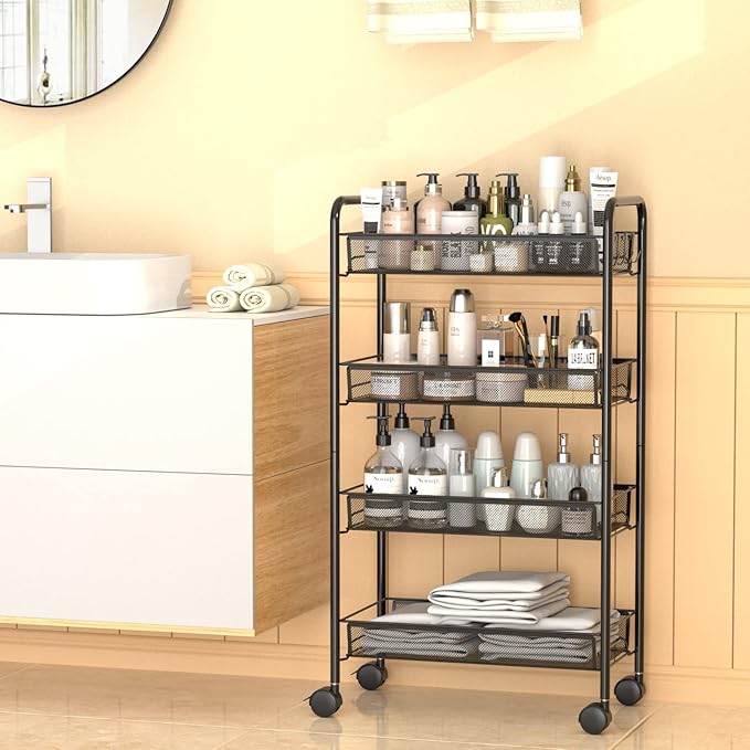 OVICAR 4 Tier Mesh Wire Rolling Cart, Kitchen Storage Organizer Utility Cart - Image 5