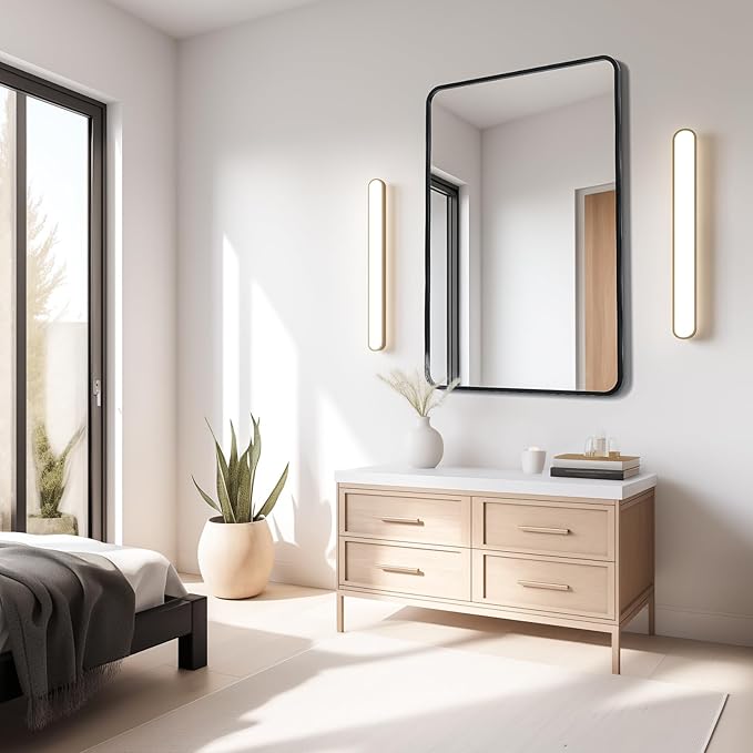 USHOWER Black Bathroom Mirror for Over Sink 24 x 36 Inch, Metal Frame Rectangle - Image 8