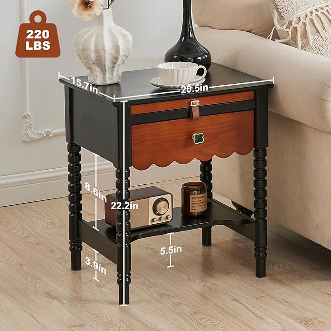 Uniclinens Mid Century Modern Nightstand Two-Tone Bedside Table - Image 2