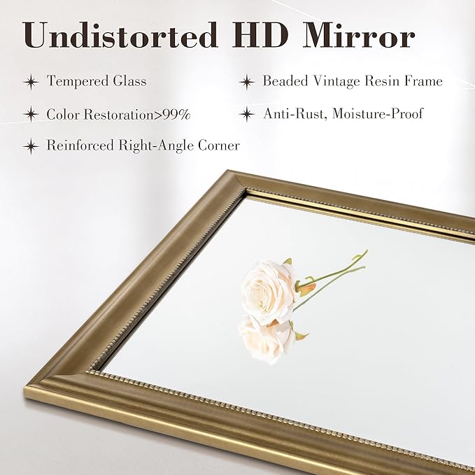 Axeman 24x36 Rectangular Wall Mirror, Decorative Bathroom Mirror, Traditional - Image 3