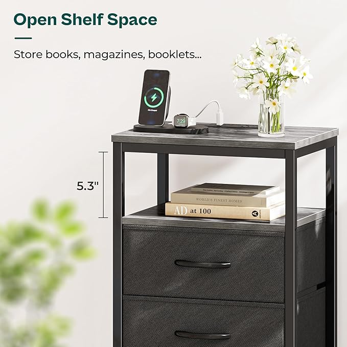 Huuger Nightstand with Charging Station, 27.6 Inch End Table Bedside Table with - Image 8
