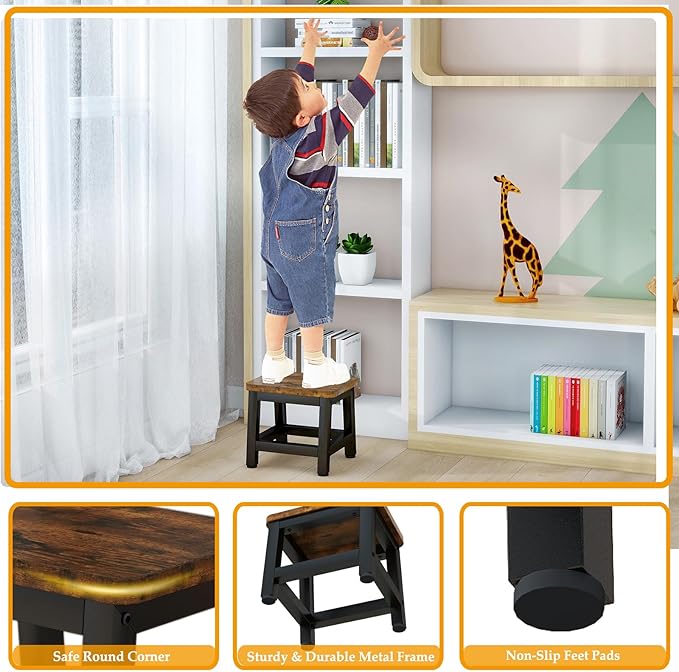IBUYKE Small Step Stool for Adults Kids, Wooden Bedside Step Stool for High Beds - Image 3