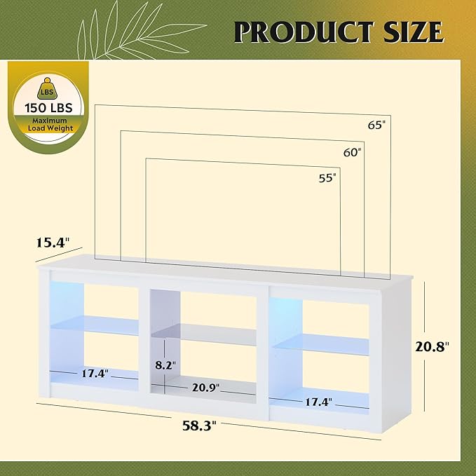 WLIVE LED TV Stand for 65 Inch TV, Modern Entertainment Center - Image 3