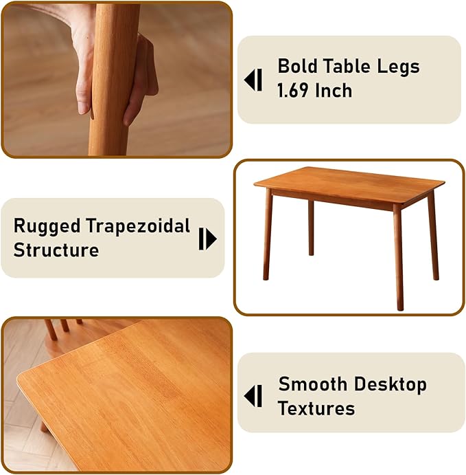 BAKEVE Dining Table for 4-6 Person- 47.2'' Solid Wood Kitchen Table, Mid - Image 6