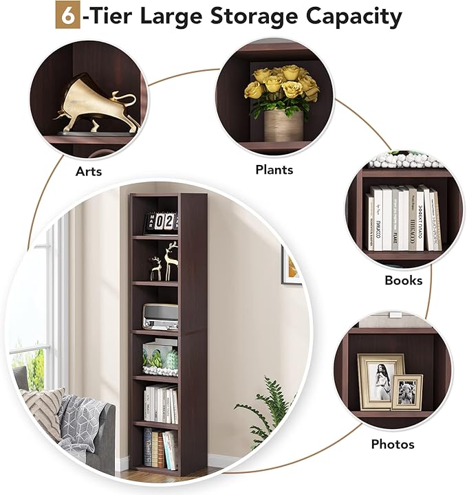 LITTLE TREE 70.9 Inch Tall Narrow Bookcase, Corner Bookshelf 6 Tier Cube - Image 6