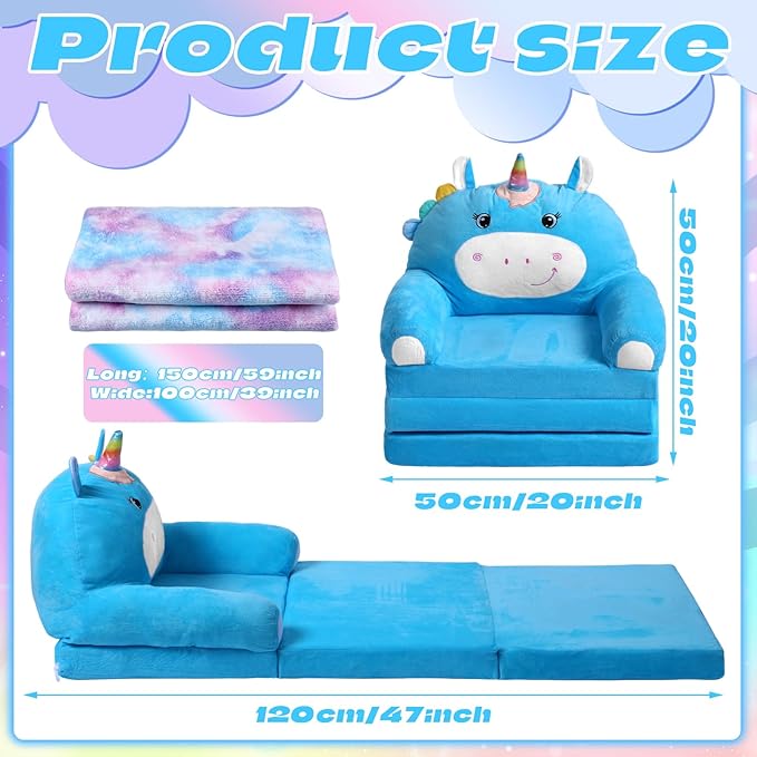 Unicorn Kids Couch Fold Out 2-in-1 Toddler Sofa Fold Out - Image 3
