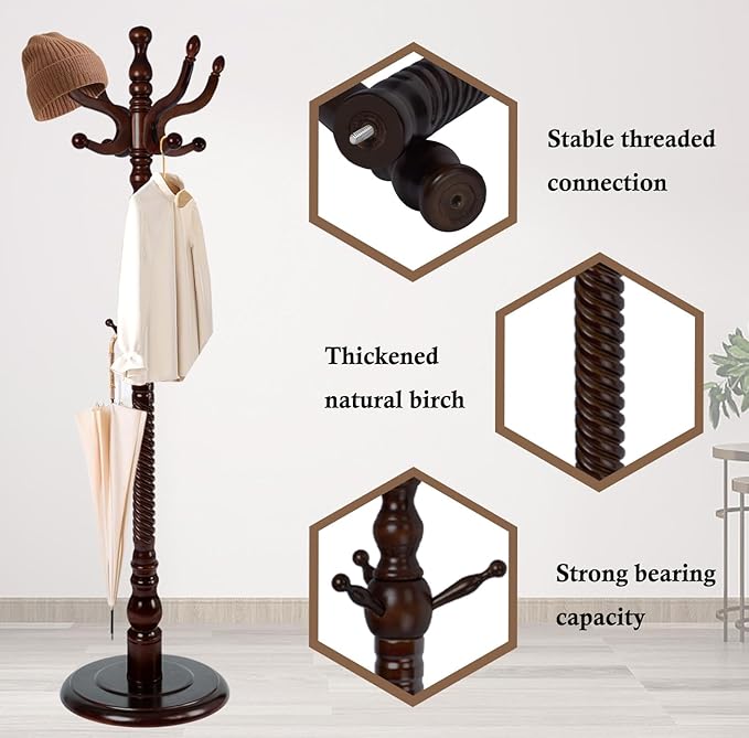 Coat Rack Stand, Solid Wooden Coat Tree - Image 5