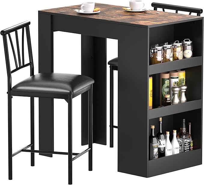 VECELO Small Bar Table and Chairs Tall Kitchen Breakfast Nook by VECELO