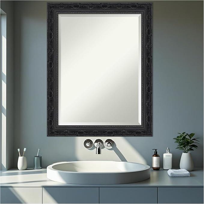 Amanti Art Bathroom Mirror for Over Sink, 29x23 Filigree Gloss Black Rectangle - Image 7