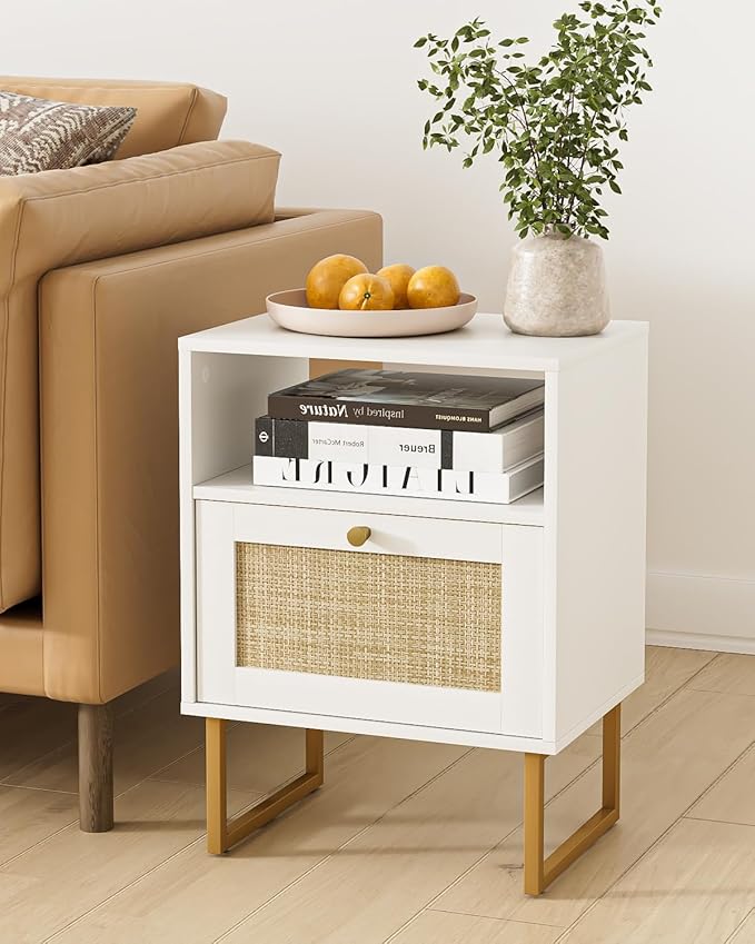 Rattan Nightstand, Boho Night Stand Farmhouse Wood Bedside Table - Image 6