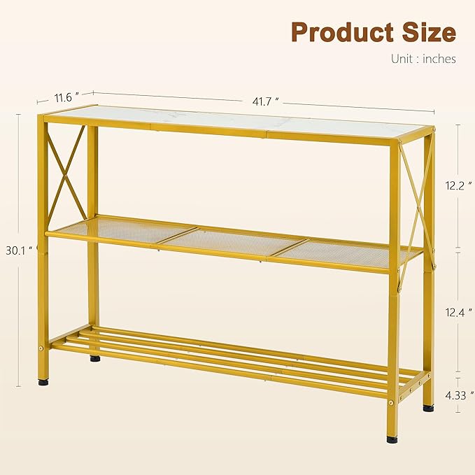 Hoctieon Gold Console Table, 3 Tier Entryway Table, Hallway Table, Narrow Sofa - Image 3