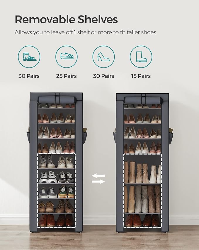 SONGMICS Shoe Rack with Non-Woven Fabric Cover, 9 Tier Storage Shelf - Image 5