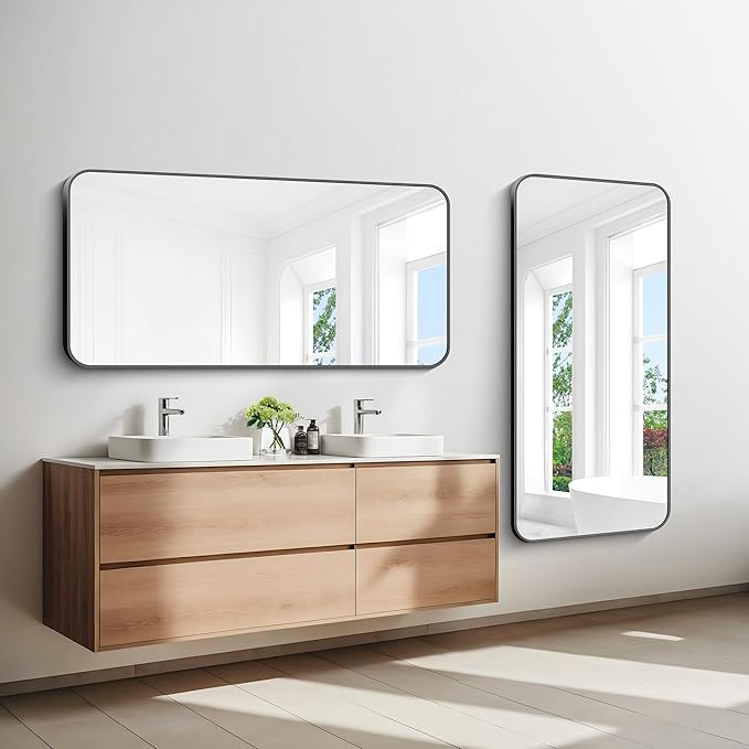 BONEWEI 24x48 inch Bathroom Mirror, Wall Mounted Bathroom Frame Vanity Mirror - Image 8
