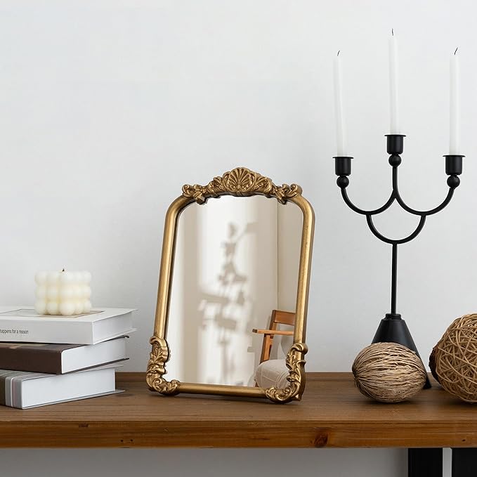 Vintage Vanity Mirror Small Gold Makeup Desk Mirror - Image 5