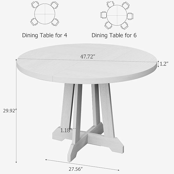 GarveeHome Round Dining Table for 4, Kitchen Dining Room Circle Dinner Pedestal - Image 2