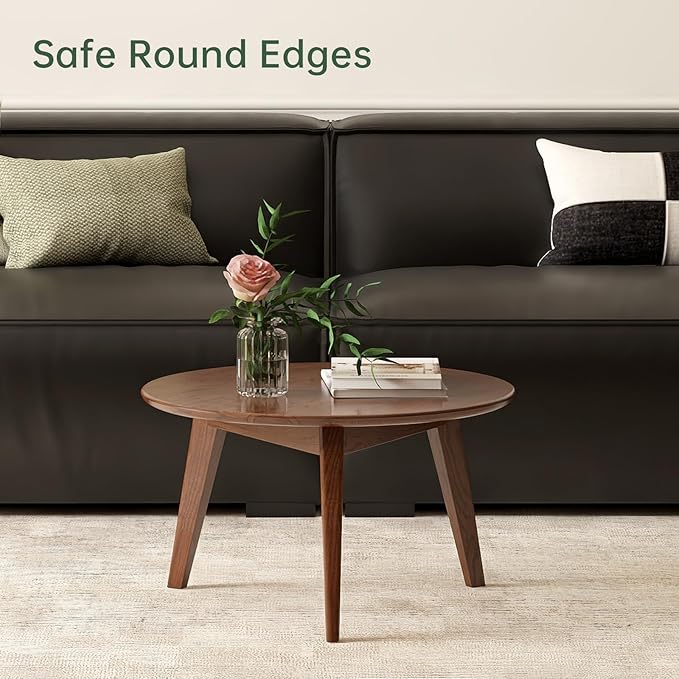 100% Solid Oak Wood Mini Coffee Table, Round Living Room Table Side Table - Image 3