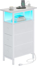 End Table with Charging Station, Narrow Side Table with 3 Fabric Drawers by TRIFEBLE
