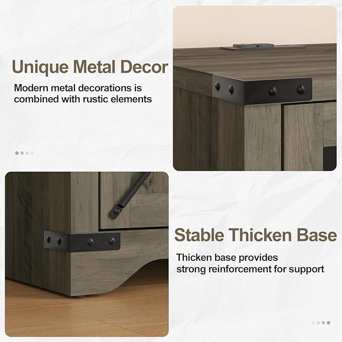 Farmhouse End Table with Charging Station, 26.4" Tall Rustic Nightstand with - Image 5