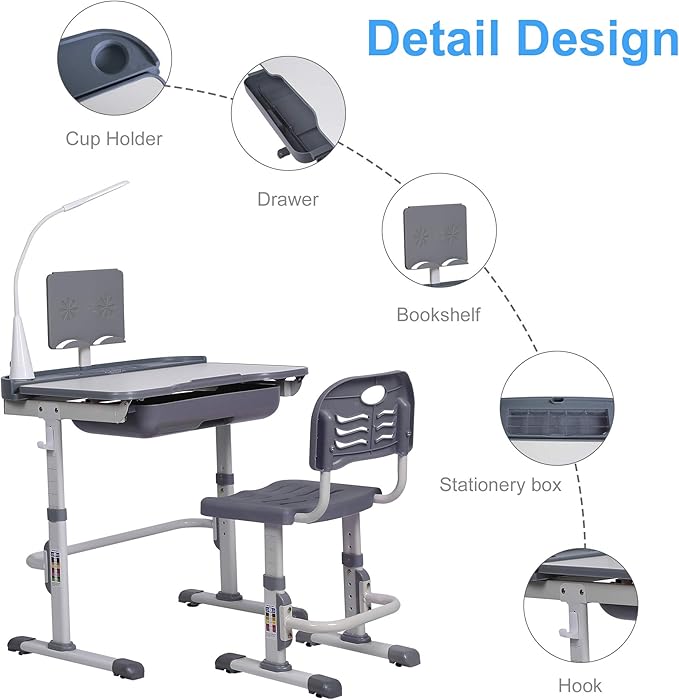 Kids' Desk and Chair Set, Height Adjustable Child's School Study Writing Tables - Image 7