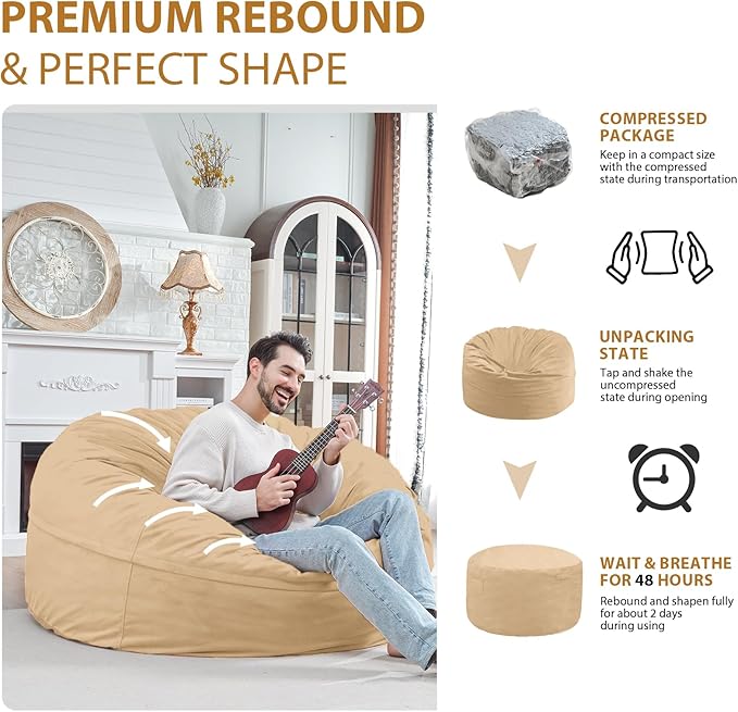 5FT Bean Bag Chair, Large Bean Bag Chairs - Image 6