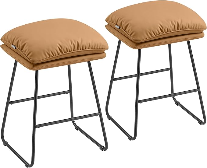 VASAGLE Bar Stools Set of 2, Counter Height Bar Stools, Leather Counter Stools - Image 8