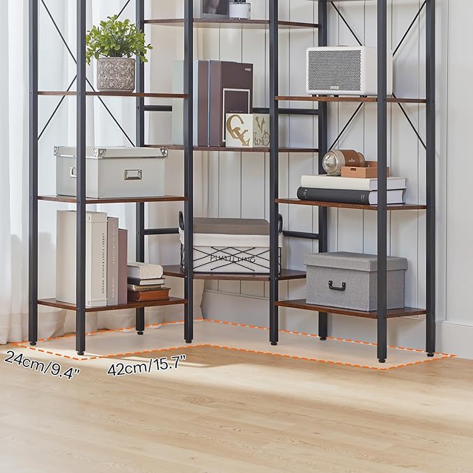 HOOBRO Industrial Corner Bookshelf, 5-Tier L-Shaped Bookcase, Open Display - Image 2