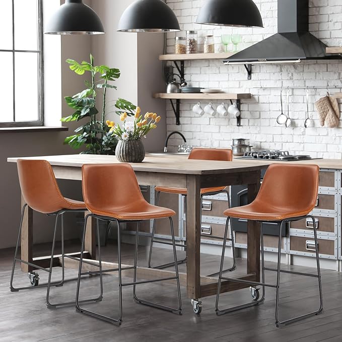 DUMOS 26 Inch Counter Height Bar Stools Set of 4, Modern Faux Leather High - Image 6