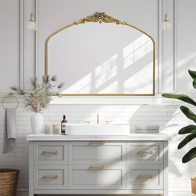 AIXI HOME Vintage Gold Arched Mirror 40"X30", Antique Baroque Mantel Mirror - Image 5
