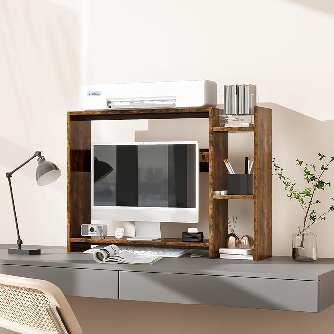 IBUYKE Desktop Bookshelf, 36.8" Desktop Organizer Shelf, Wood Desk Hutch - Image 5