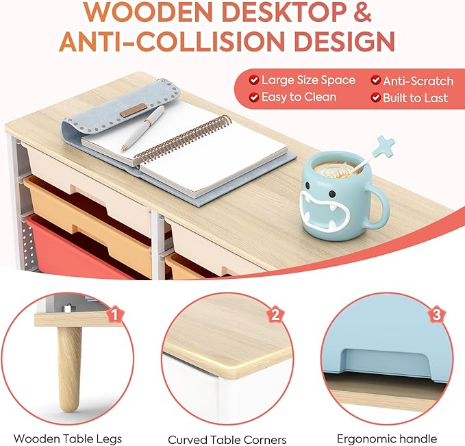 12-Drawer Storage Cabinet with Wooden Tabletop, Versatile Cube Storage - Image 4