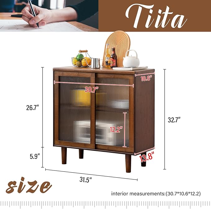 Tiita Bamboo Sideboard Buffet Cabinet, Rattan Kitchen Storage Cabinet, Boho - Image 3