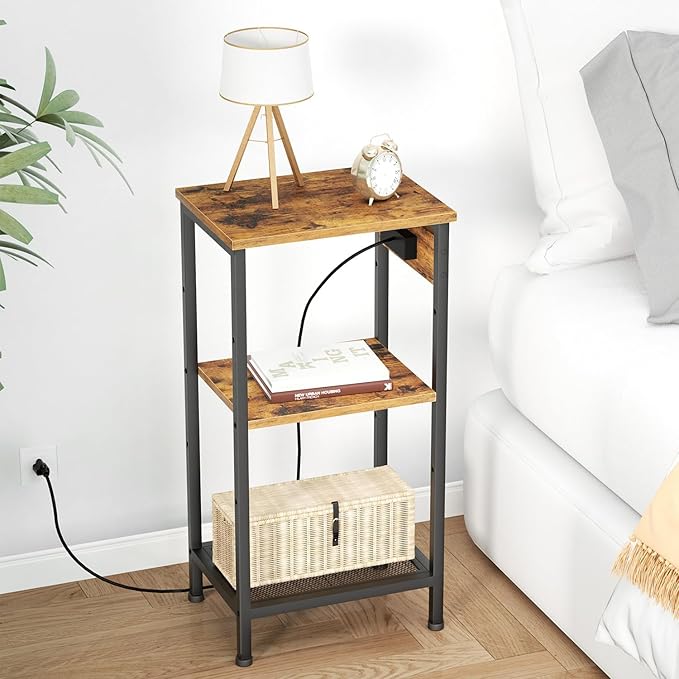 Tall End Table with Fast Charging Station, 3 Tier Narrow Side Table with - Image 7