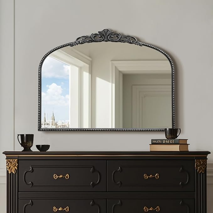 Micasso Black Vintage Wall Mirror: 24"x 32" French Baroque Antique Arched Wall - Image 8