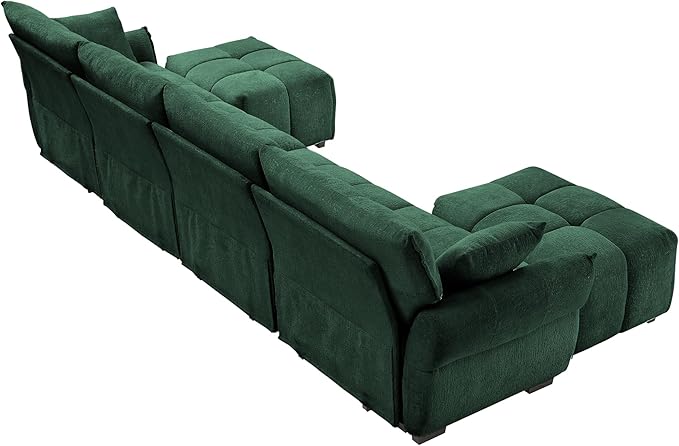 Modern Chenille Fabric 4-Seat Sofa w/Two Ottoman+2 Pillows, Premium Upholstery - Image 8