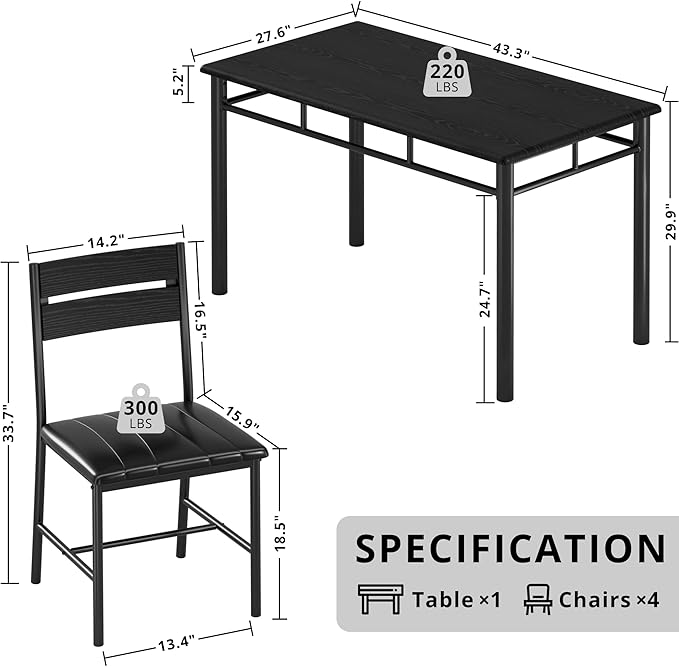 IRONCK Dining Table Set for 4, Wood Kitchen Table - Image 2