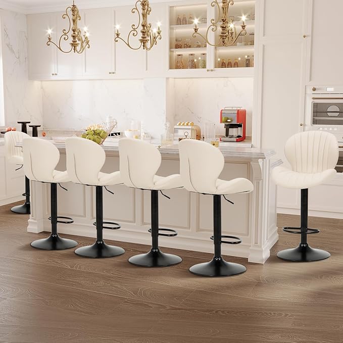 COLAMY Bar Stools Set of 2, Modern Swivel Bar Chairs, Adjustable Faux Leather - Image 6