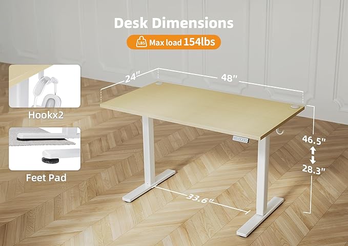Seang Standing Desk with Adjustable Height, 48x24 Inch Electric Stand Up Desk - Image 3