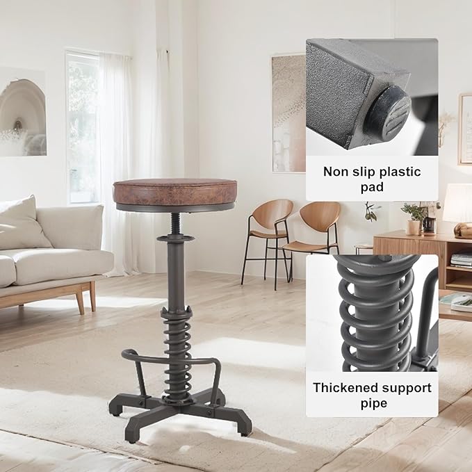 American Antique Steampunk Bar Stool 24.41"-28.35" Vintage Industrial - Image 6