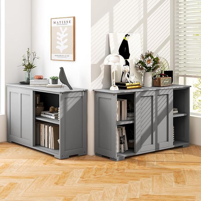 Costzon Sideboard Buffet Cabinet of 2, Wooden Kitchen Storage Cabinet - Image 2