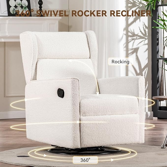 COMHOMA Nursery Rocking Chair Teddy Upholstered Swivel Rocker Recliner Manual - Image 3